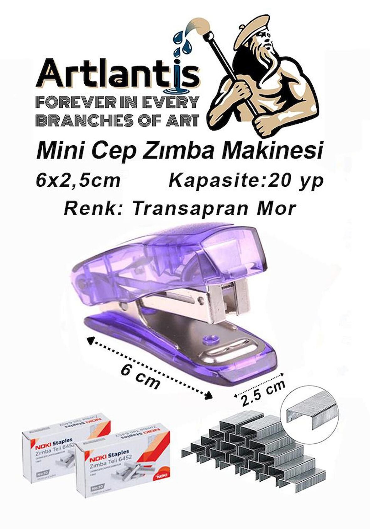 Mini Cep Zımba Makinesi 24/6 Mor Std S3T 1 Adet Noki 24/6 Zımba Teli 2 Paket Öğrenci Okul Büro