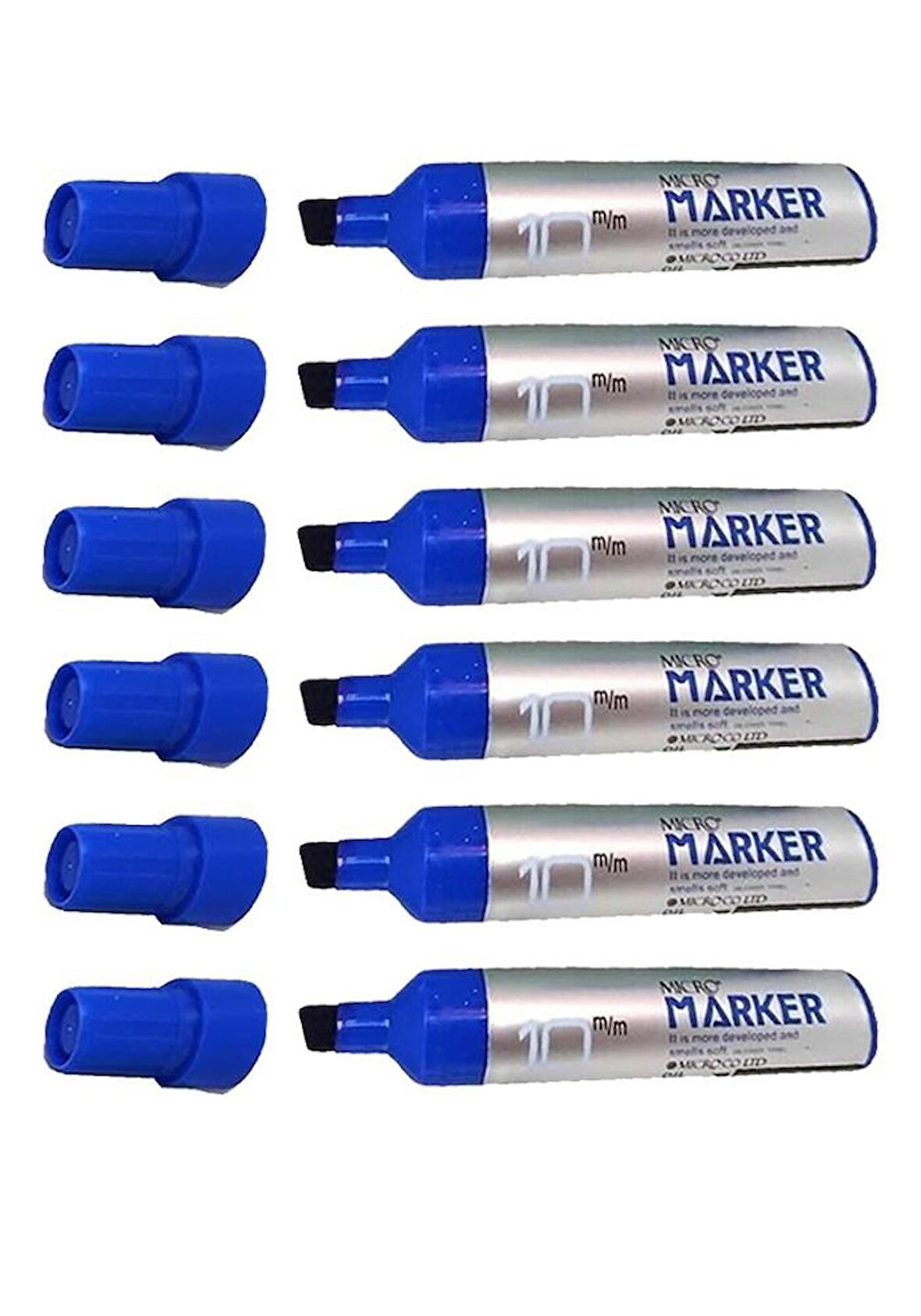 Permanent Markör Marker Kesik Uçlu Koli Kalemi Mavi 10 mm Çuval Kalemi Silinmez 6 Adet 1 Paket