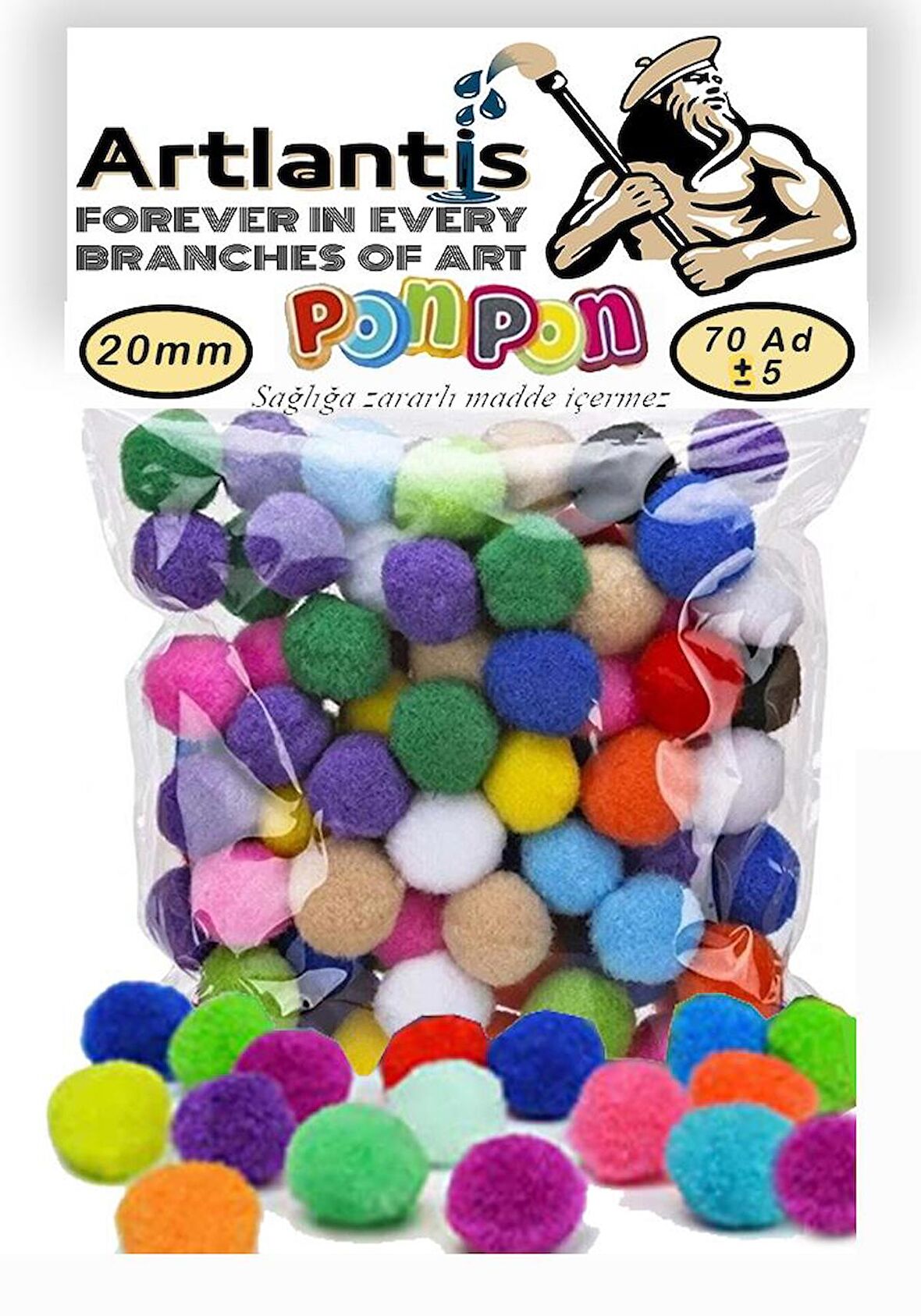 Ponpon 20 mm 70 Lİ 1 Paket Karışık Renk Pon Pon 20 mm Pompom 2 cm Elişi Etkinliği Anasınıfı Kreş Okul Öncesi Pom Pom