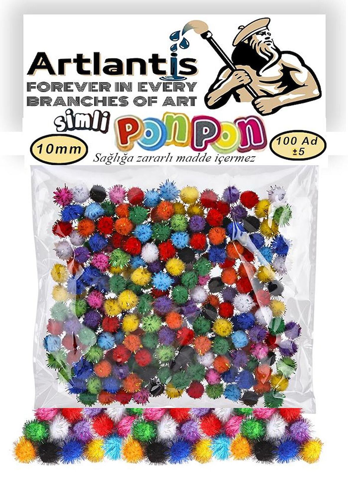 Simli Ponpon 10 mm 100 Lü 1 Paket Karışık Renk Pon Pon 10 mm Pompom 1 cm Elişi Etkinliği Anasınıfı Kreş Okul Öncesi Pom Pom