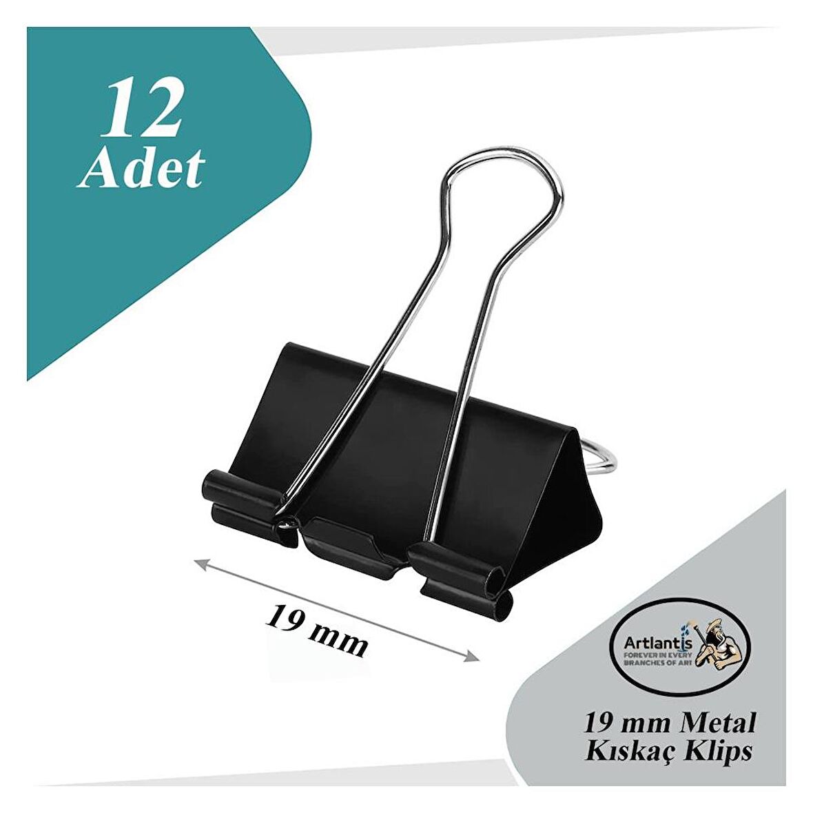 Çelik Kıskaç Klips 19 mm 12 Adet 1 Paket Metal Mandal Binder Clips Kıska 30 Sayfa Kapasiteli Çok Amaçlı Kullanım