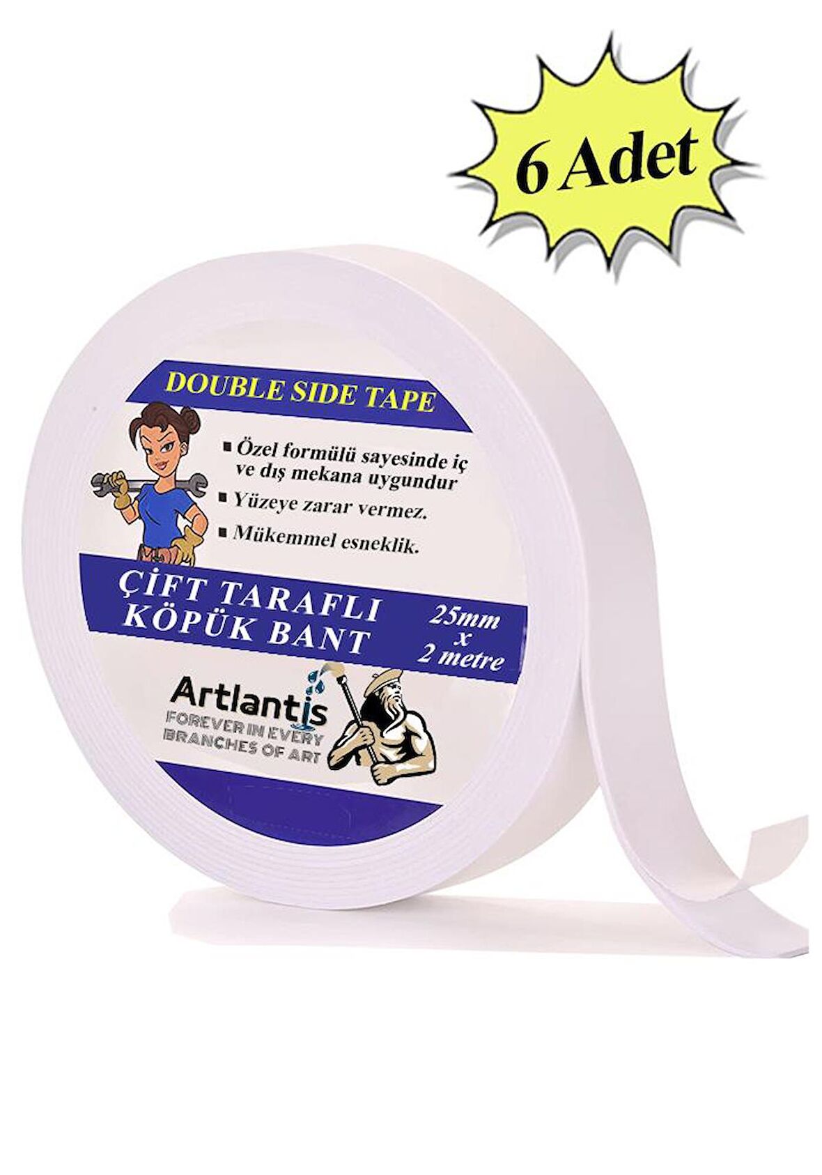 Çift Taraflı Bant Köpük Bant 25mm x 2mt 6 Adet Çerçeve Tablo Halı Yapıştırma Bandı İç Ve Dış Mekan Süper Güçlü Köpük Bant
