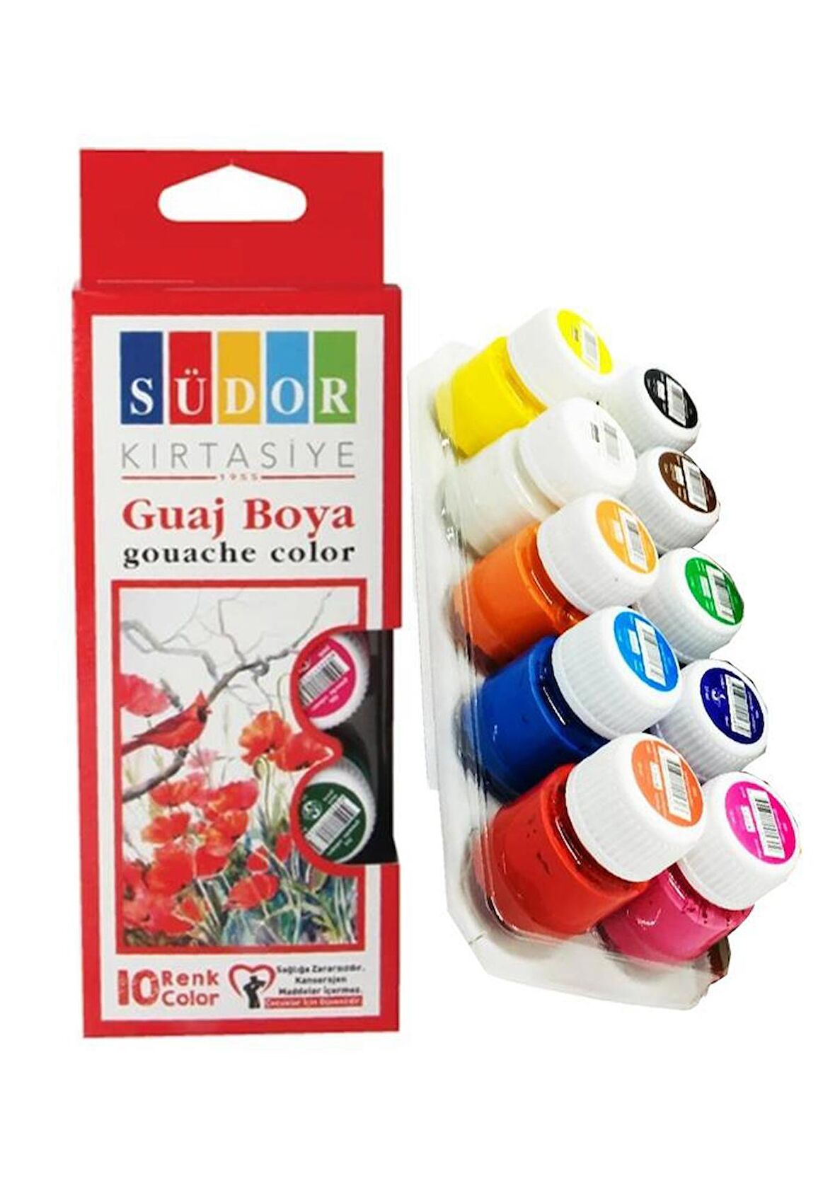 Guaj Boya 10 Renk x 20 Ml Su Bazlı Tüp 1 Paket Südor Guaj Boya Seti Şişe İçerisinde 10 lu