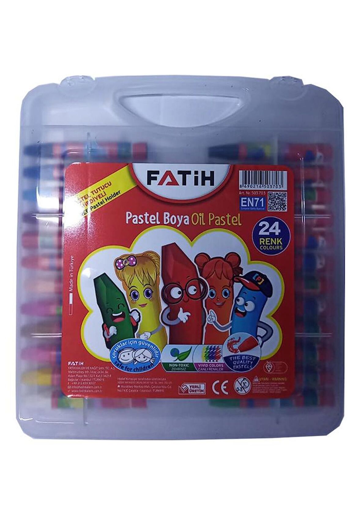 24 Lü Pastel Boya Plastik Çantalı Tutuculu 1 Paket 24 Renk Pastelboya Çantalı Pastel Tutucu Hediyeli