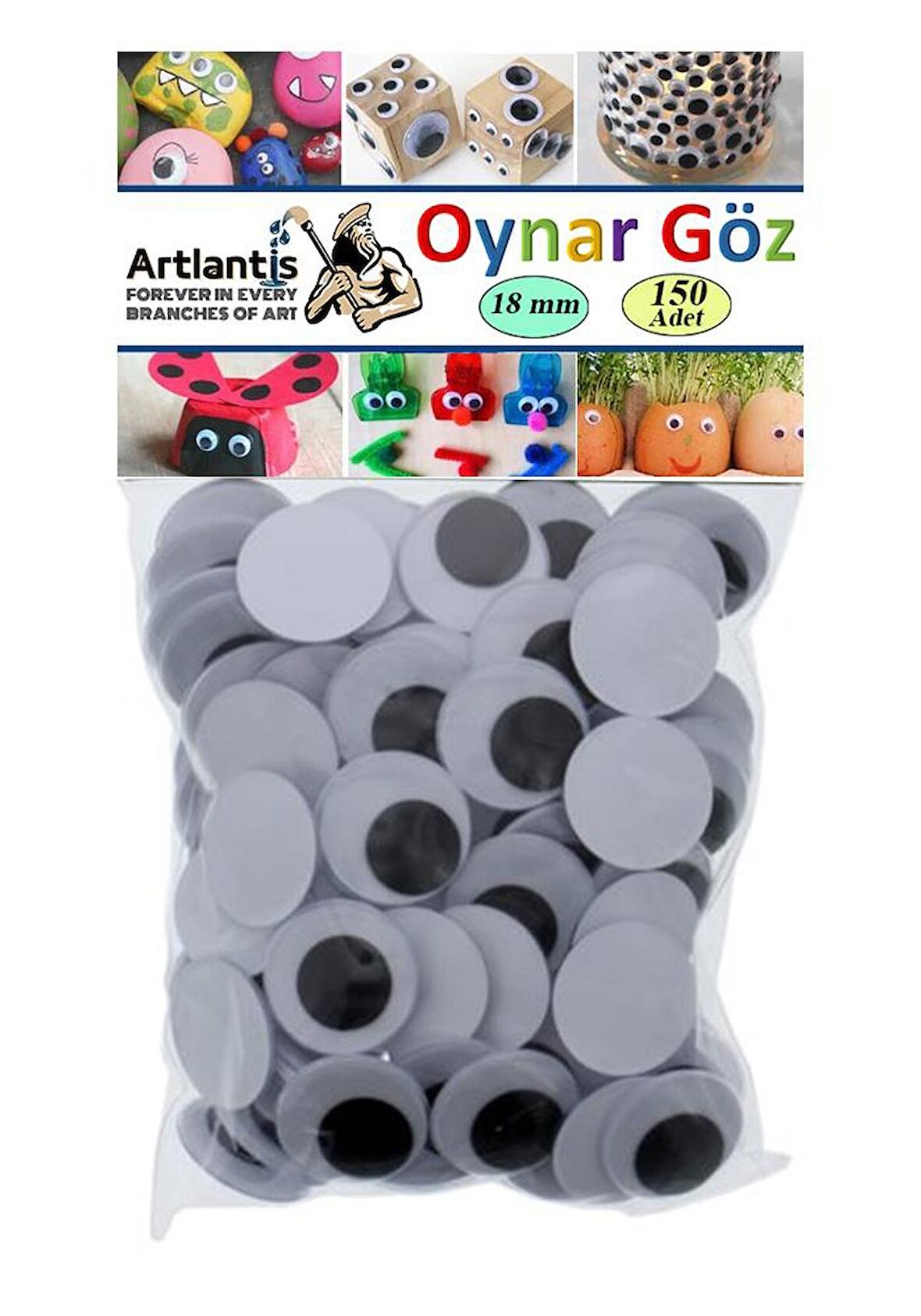 Oynar Göz Siyah 18 mm 150 li 1 Paket Oynayan Göz 18mm Hobi Tasarım Anasınıfı Kreş Etkinlik Elişi 