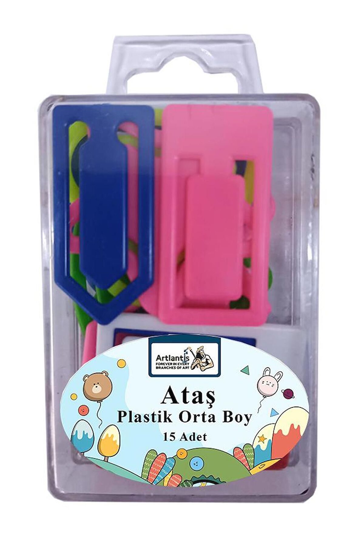 Plastik Ataş Orta Boy 4 cm 15 li 1 Paket Plastik Ataç Kalp Yıldız Dikdörtgen Şekilli Ataç 1 Paket