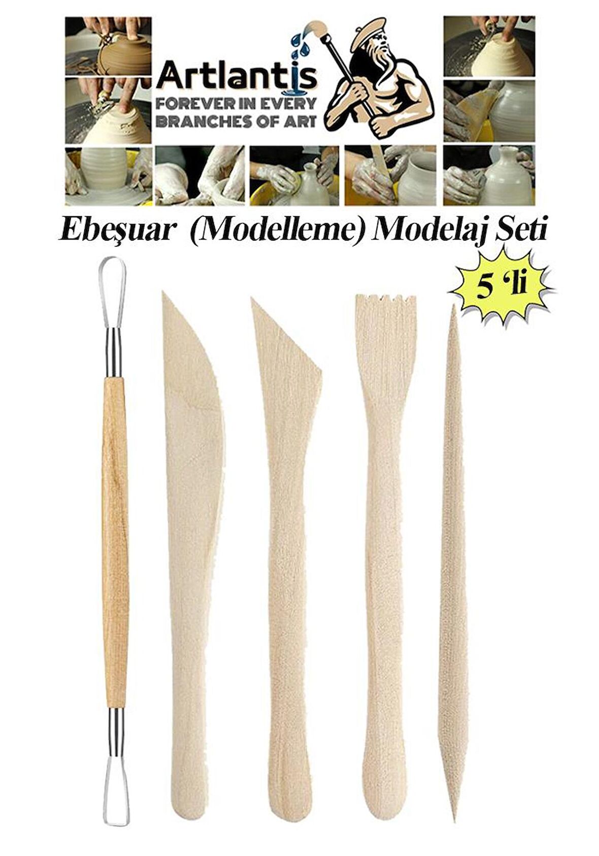 Ebeşuar Seti 5 li 15 cm 1 Paket Ahşap Modelaj Modelleme Aletleri Seramik Kil ve Heykel Modelaj Kalemi