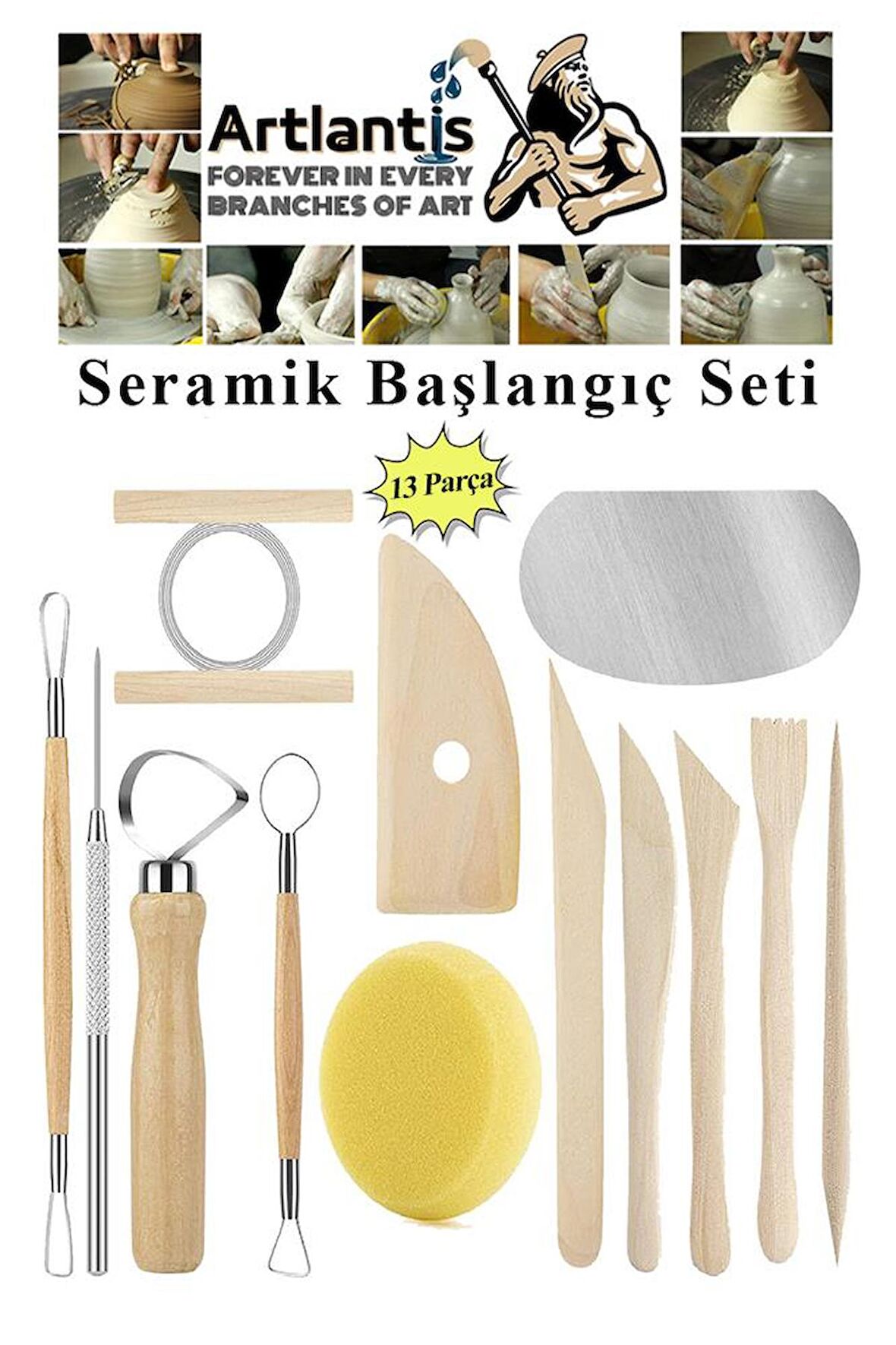 Seramik Başlangıç Seti 13 Parça 1 Paket Modelaj Modelleme Hekel Çömlek Sanatsal Ebeşuar Hobi Düzeltme