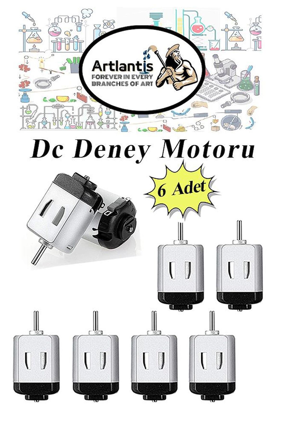 Deney Motoru 3 Volt 6 Adet 3v - 6 v Dc Yüksek Devir Dinamo Motoru Okul Hobi Mini Motor 2 Adet Pille Çalışır