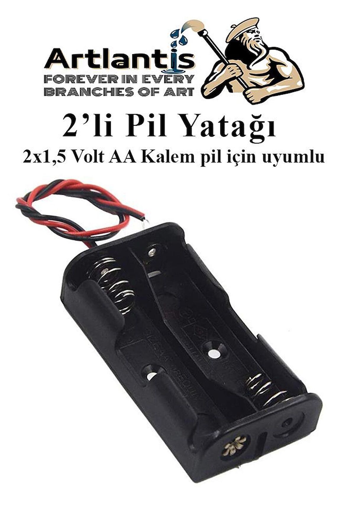 2 Li Pil Yatağı Deney 1 Adet Pil Yuvası Pil Kutusu Aa Kalem Kalın Pil 2x1,5 Volt Yaylı Pil Yuvası