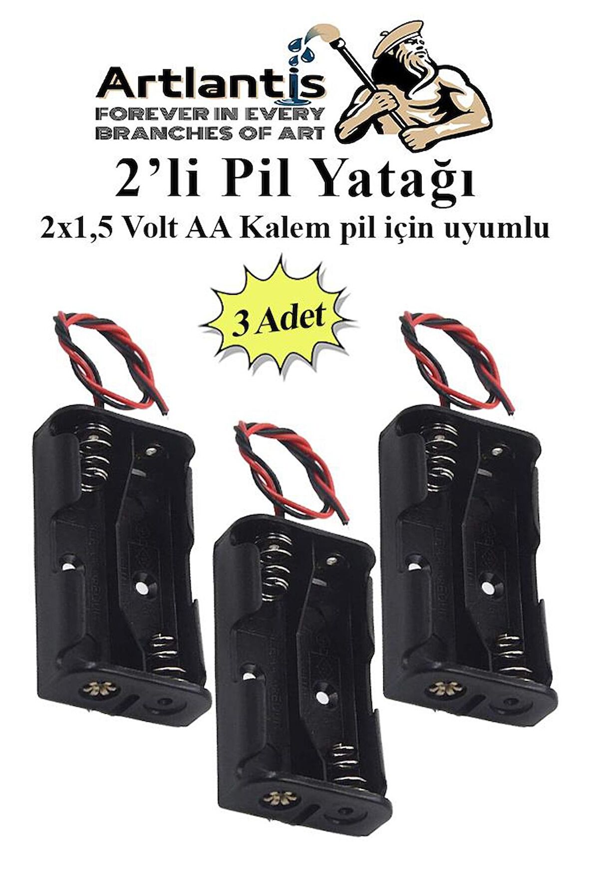 2 Li Pil Yatağı Deney 3 Adet Pil Yuvası Pil Kutusu Aa Kalem Kalın Pil 2x1,5 Volt Yaylı Pil Yuvası