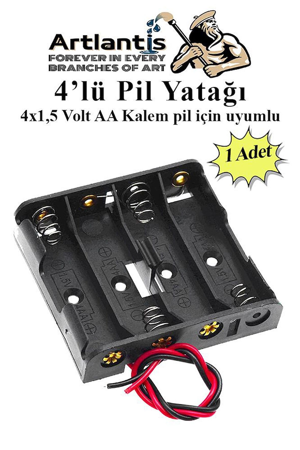 4 Lü Pil Yatağı Deney 1 Adet Pil Yuvası Pil Kutusu Aa Kalem Kalın Pil 4x1,5 Volt Yaylı Pil Yuvası