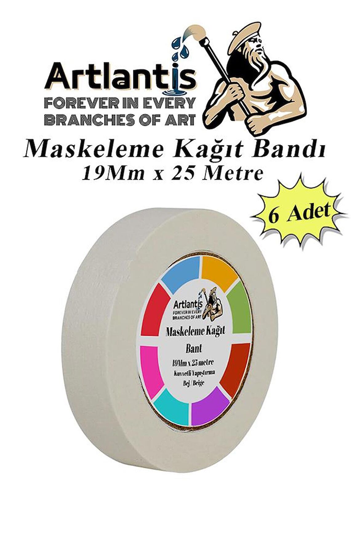 Maskeleme Bandı Kağıt Bant 19 mm 25 Metre 6 Adet Boya Bantı Maskeleme Kağıt Bant Duvar Yağlı Boya Badana