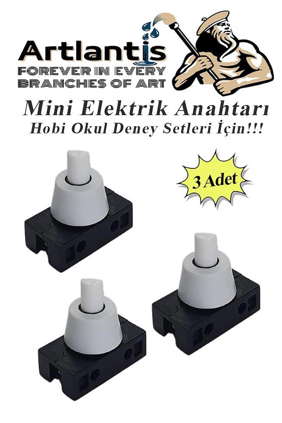 Mini Anahtar Arapuar Çıtçıt Anahtar 3 Adet Elektrik Devresi İçin Açma Kapama Düğmesi On / Off Siyah Beyaz Anahtar