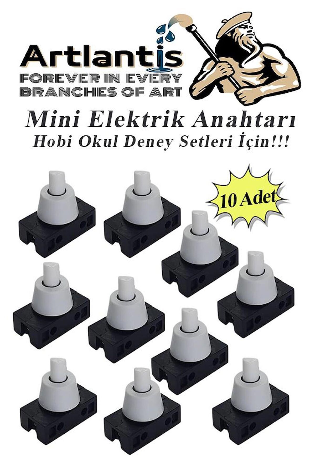 Mini Anahtar Arapuar Çıtçıt Anahtar 10 Adet Elektrik Devresi İçin Açma Kapama Düğmesi On / Off Siyah Beyaz Anahtar