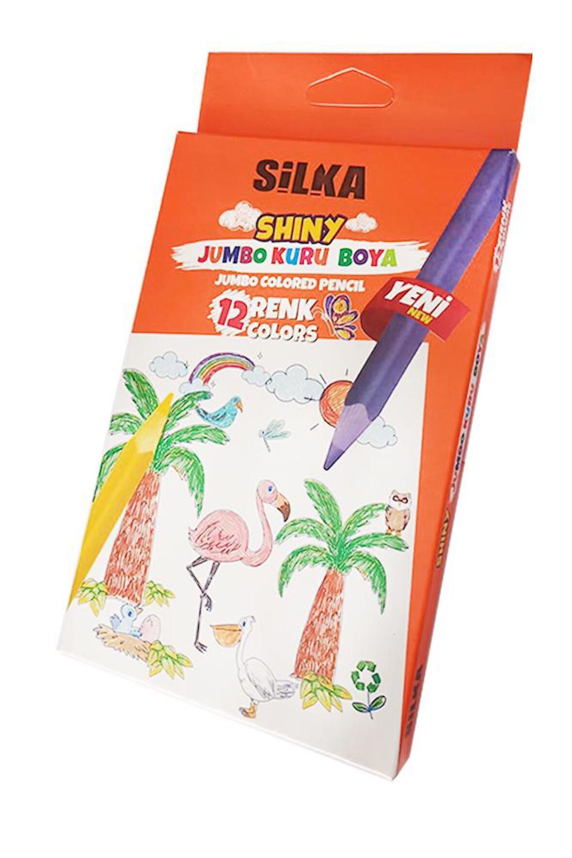 Kuru Boya Jumbo 12 Renk  Tam Boy 1 Paket Jumbo Kuru Boya Kalemi 12'li Üçgen Kolay Kullanım Canlı Renkler