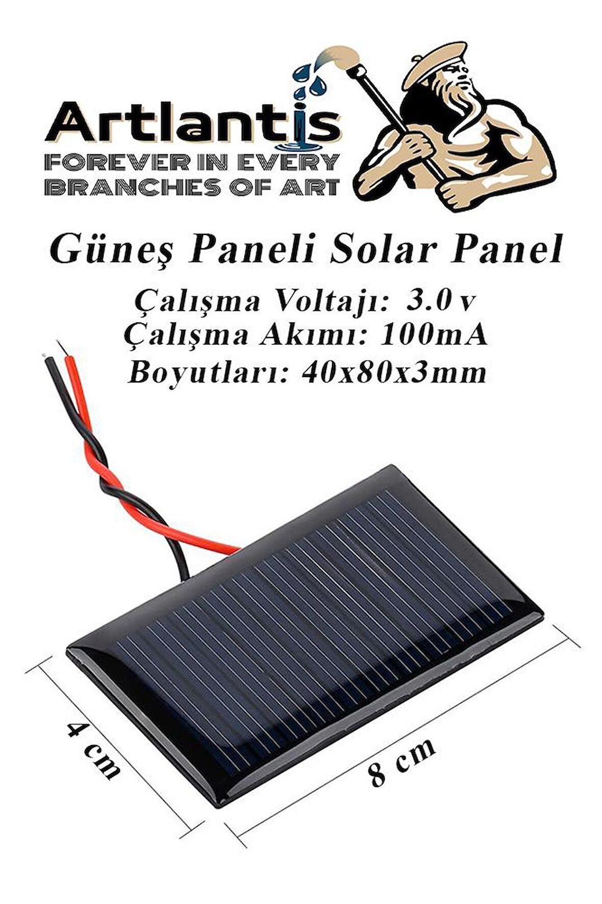 Güneş Paneli Solar Panel 4x8 cm 3 volt 100 mA 1 Adet Güneş Enerjisi Okul Sınıf Deney Çalışmaları