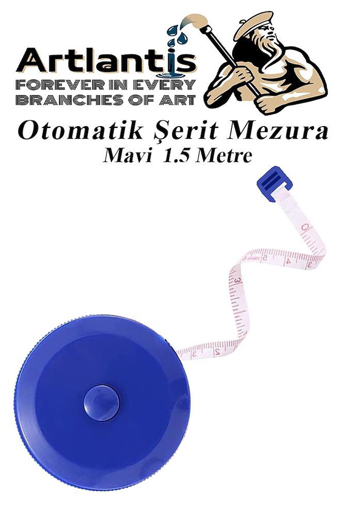 Otomatik Şerit Mezura 1.5 Metre Mavi Renk 1 Adet Yuvarlak Cep Mezurası 150 cm Mezro Terzi Metresi Vücut Ölçüm Metresi