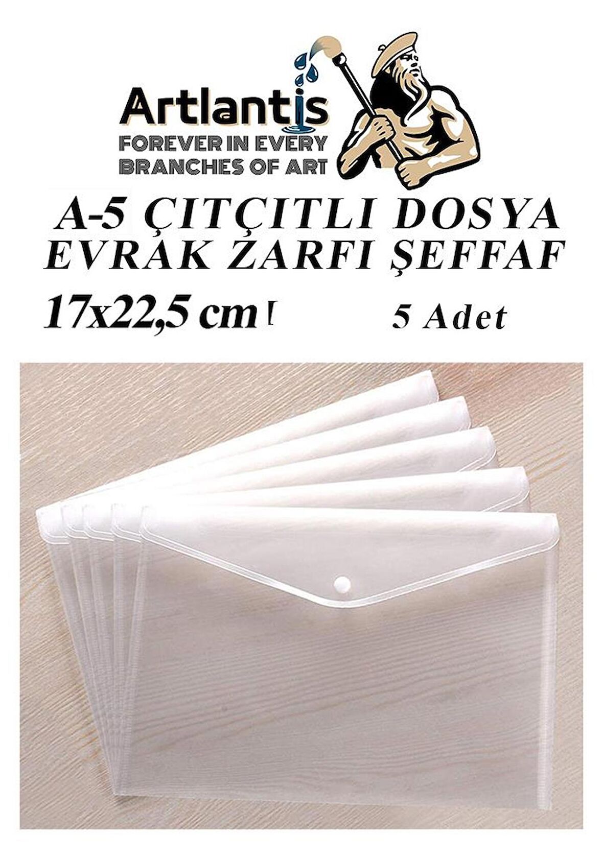 A5 Çıtçıtlı Dosya Şeffaf 5 Adet A-5 Çıtçıtlı Zarf Dosya Transparan 17x22.5 cm Küçük Boy Çıtçıtlı Dosya