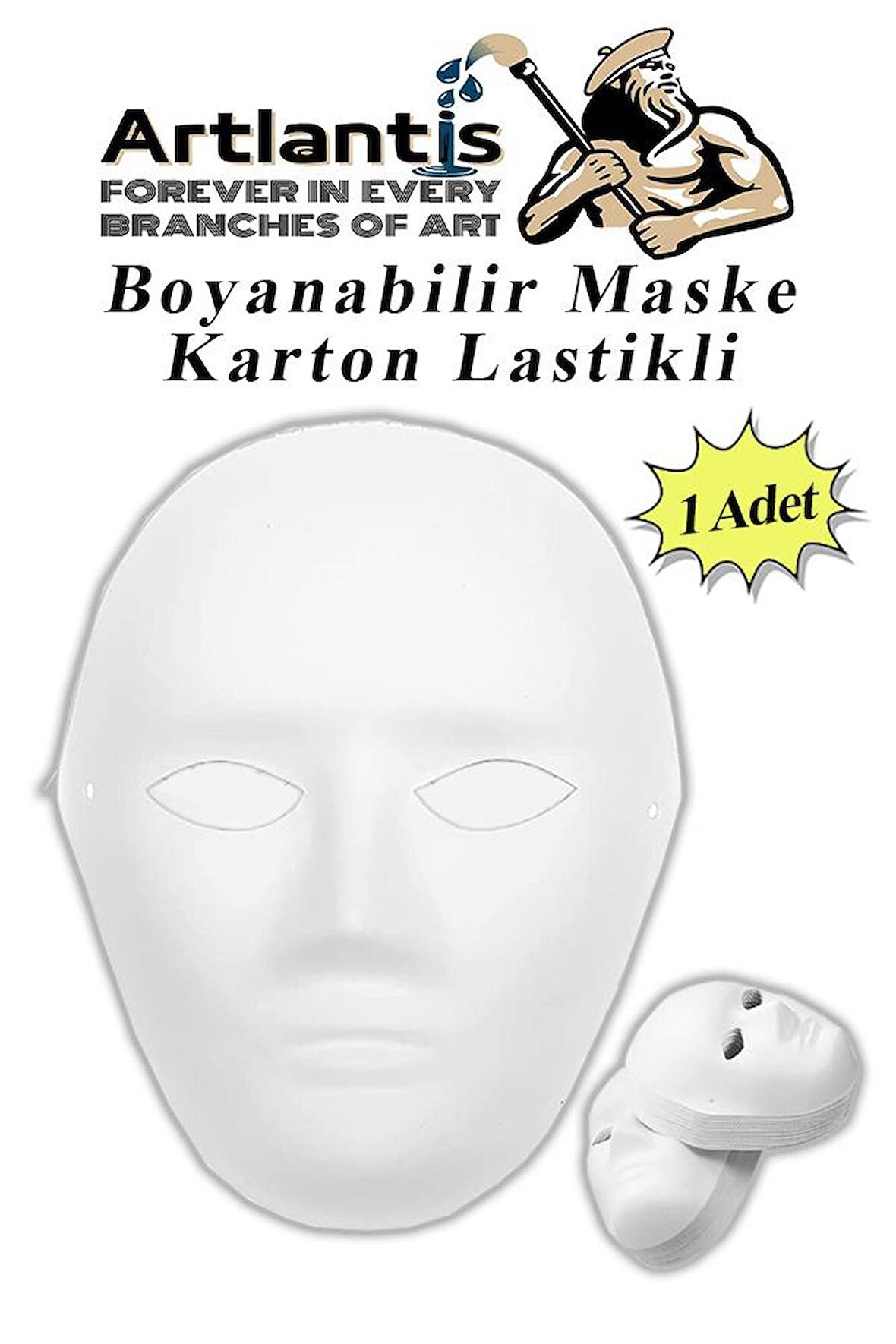 Maske Boyama 19x24 cm 1 Adet Boyanabilir Maske Karton Lastikli İnsan Yüzü Suratı Okul Sınıf Etkinlikleri Hobi