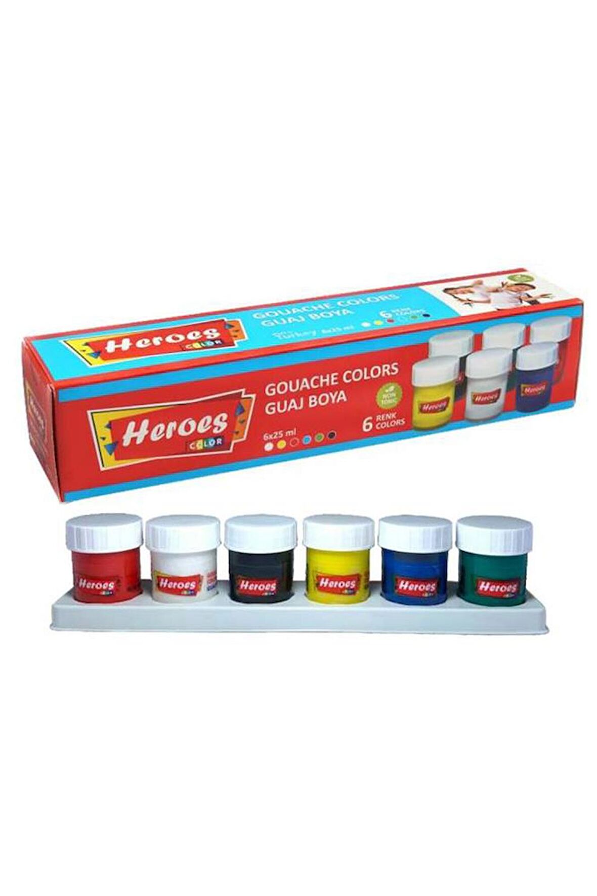 Guaj Boya 6 Renk x 20 Ml Su Bazlı Tüp 1 Paket Heroes Guaj Boya Seti Şişe İçerisinde 6 lı Okul Hobi