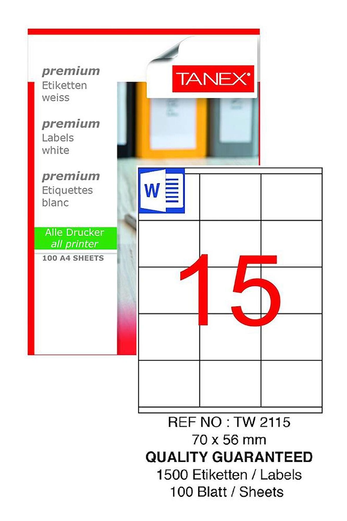 Bilgisayar Etiketi Tw-2115 70x56 mm 100 Lü Lazer Etiket 1 Paket Tanex Davetiye Kargo Koli Kutu Etiketi