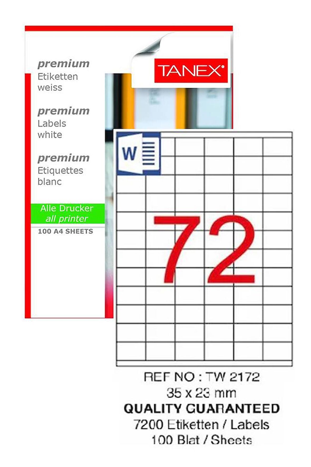 Bilgisayar Etiketi Tw-2172 35x23 mm 100 Lü Lazer Etiket 1 Paket Tanex Davetiye Kargo Koli Kutu Etiketi