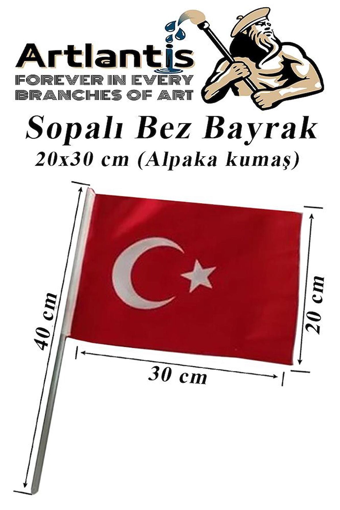 Sopalı Bez Bayrak 20x30 Cm 1 Adet Saplı Bayrak Ay Yıldız Plastik Çıtalı 20*30 Bez Bayrak Mill Bayram Kutlama