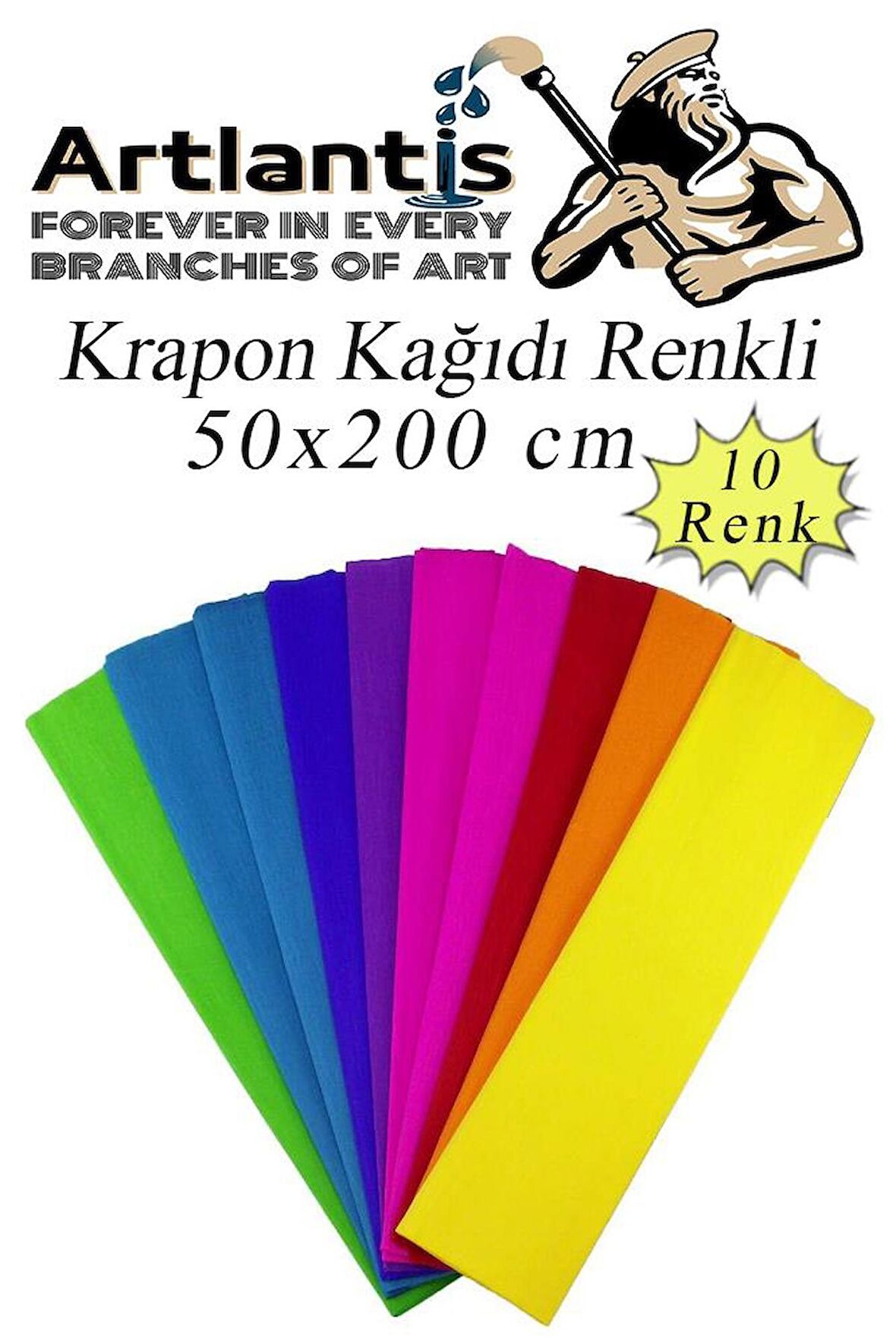 Krapon Kağıdı 10 Renk 50x200 cm 1 Paket Grapon Kağıdı Karışık Renkli 10'lu Okul Sınıf Kreş