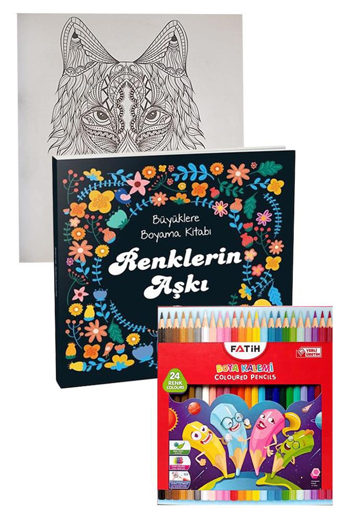 Renklerin Aşkı Büyüklere Boyama Kitabı Fatih 24 Renk Kuru Boya 1 Adet Ema Boyama Kitabı Büyükler İçin Mandala Yaratıcı Boyama