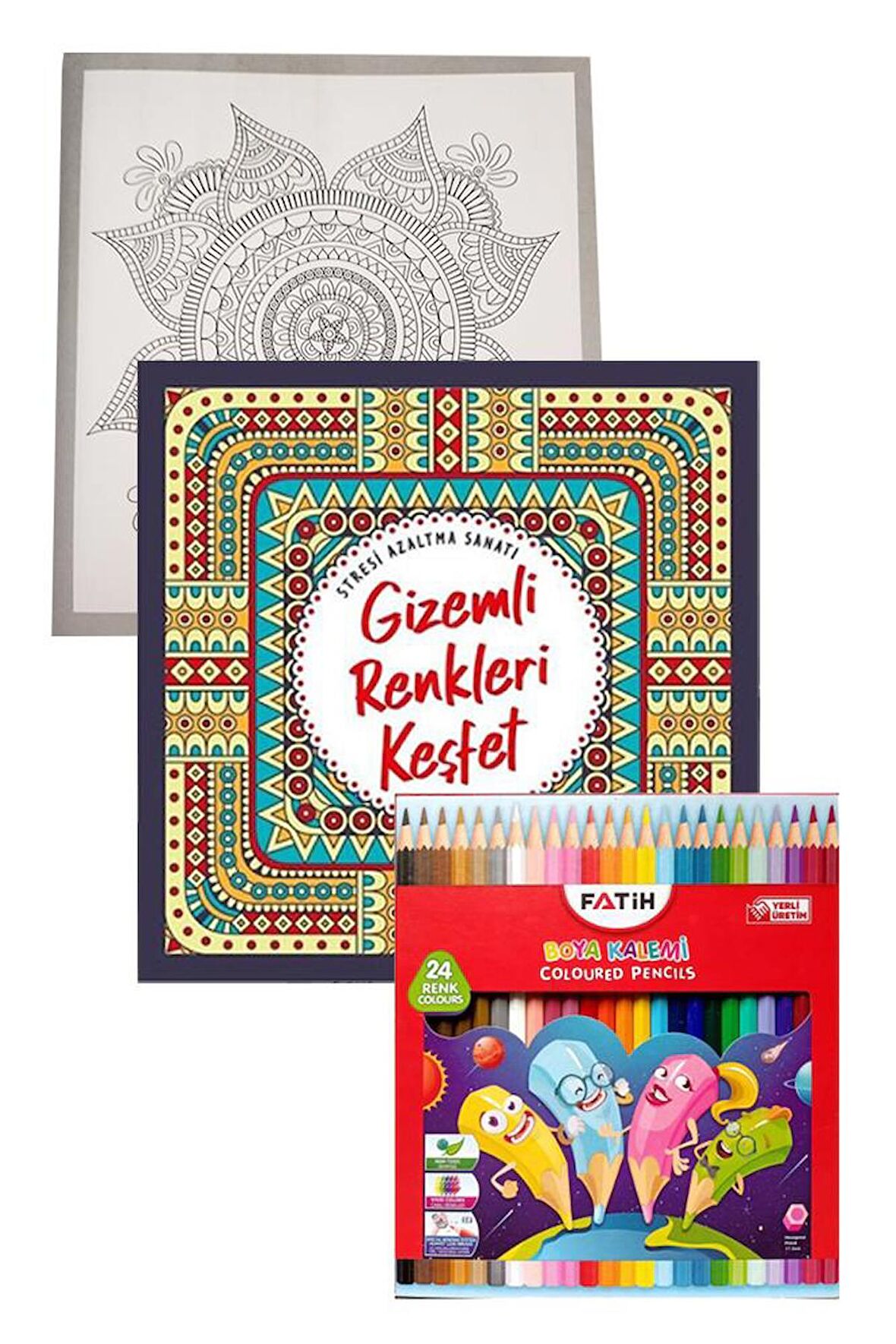 Gizemli Renkleri Keşfet Büyüklere Boyama Kitabı Fatih 24 Renk Kuru Boya 1 Adet Ema Boyama Kitabı Büyükler İçin Mandala Yaratıcı Boyama
