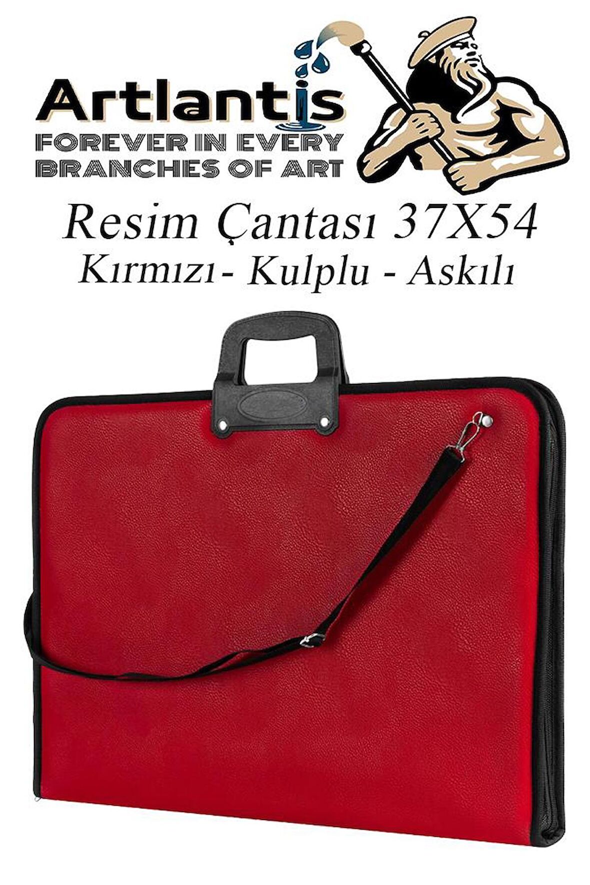 Kırmızı Resim Çantası Fermuarlı Kulplu 37x54 cm 1 Adet Teknik Resim Dosya Çantası 35x50 cm Askılı Proje Çantası Okul Sınıf