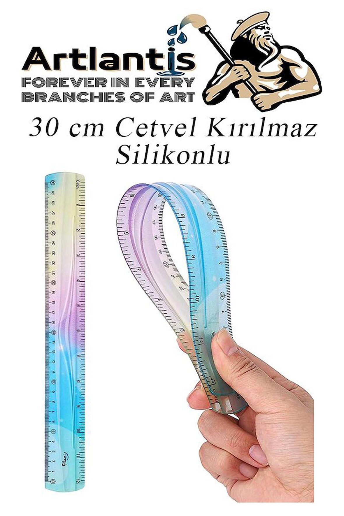 Kırılmaz Cetvel 30 Cm Silikonlu Gökkuşağı 1 Adet Flexible Silikonlu Cetvel Büro Okul Sınıf