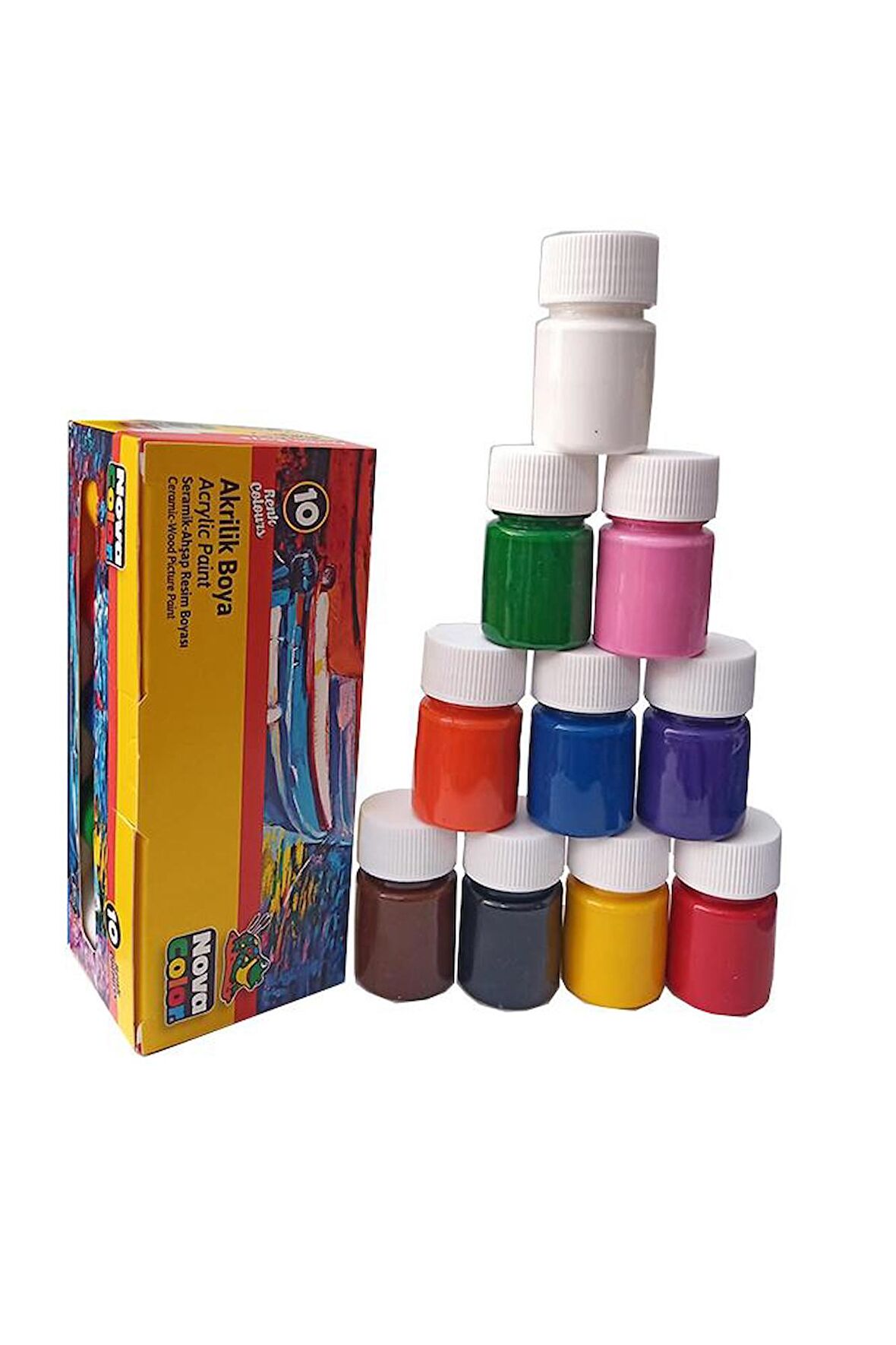 Akrilik Boya 10 Renk 17 ml 1 Paket Akrilik Boya Seti 10 lu Ahşap Tuval Taş Ağaç Boyamalar İçin İdea Boyama Seti