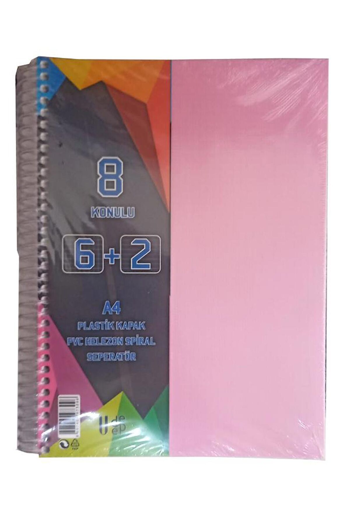 6+2 Ayraçlı Defter 8 Konulu 200 Yaprak 1 Adet 6 Kareli 2 Çizgili Spralli Plastik Kapak Seperatörlü