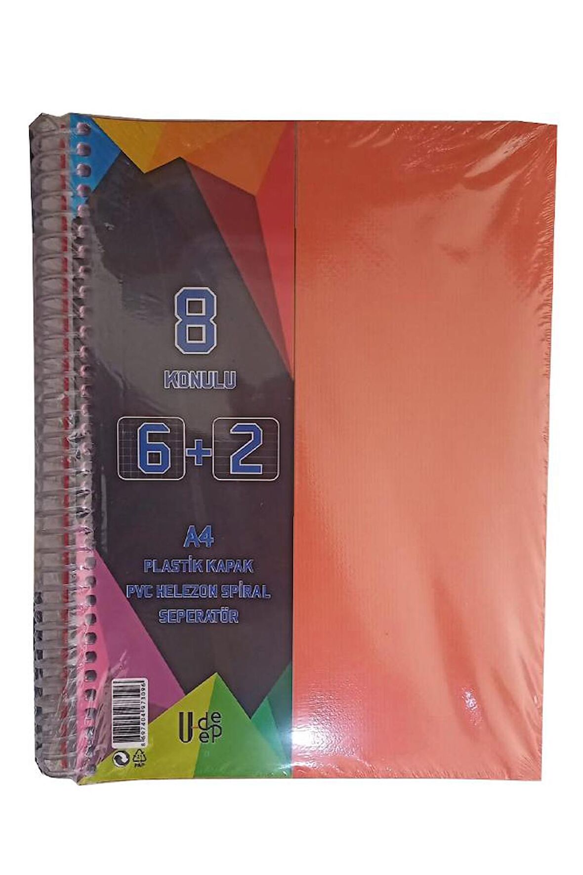 6+2 Ayraçlı Defter 8 Konulu 200 Yaprak 1 Adet 6 Kareli 2 Çizgili Spralli Plastik Kapak Seperatörlü