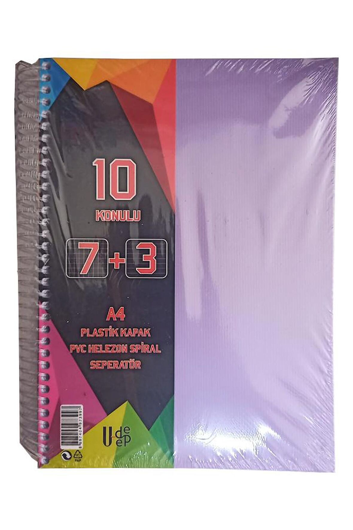 7+3 Ayraçlı Defter 10 Konulu 300 Yaprak 1 Adet 7 Kareli 3 Çizgili Spralli Plastik Kapak Seperatörlü