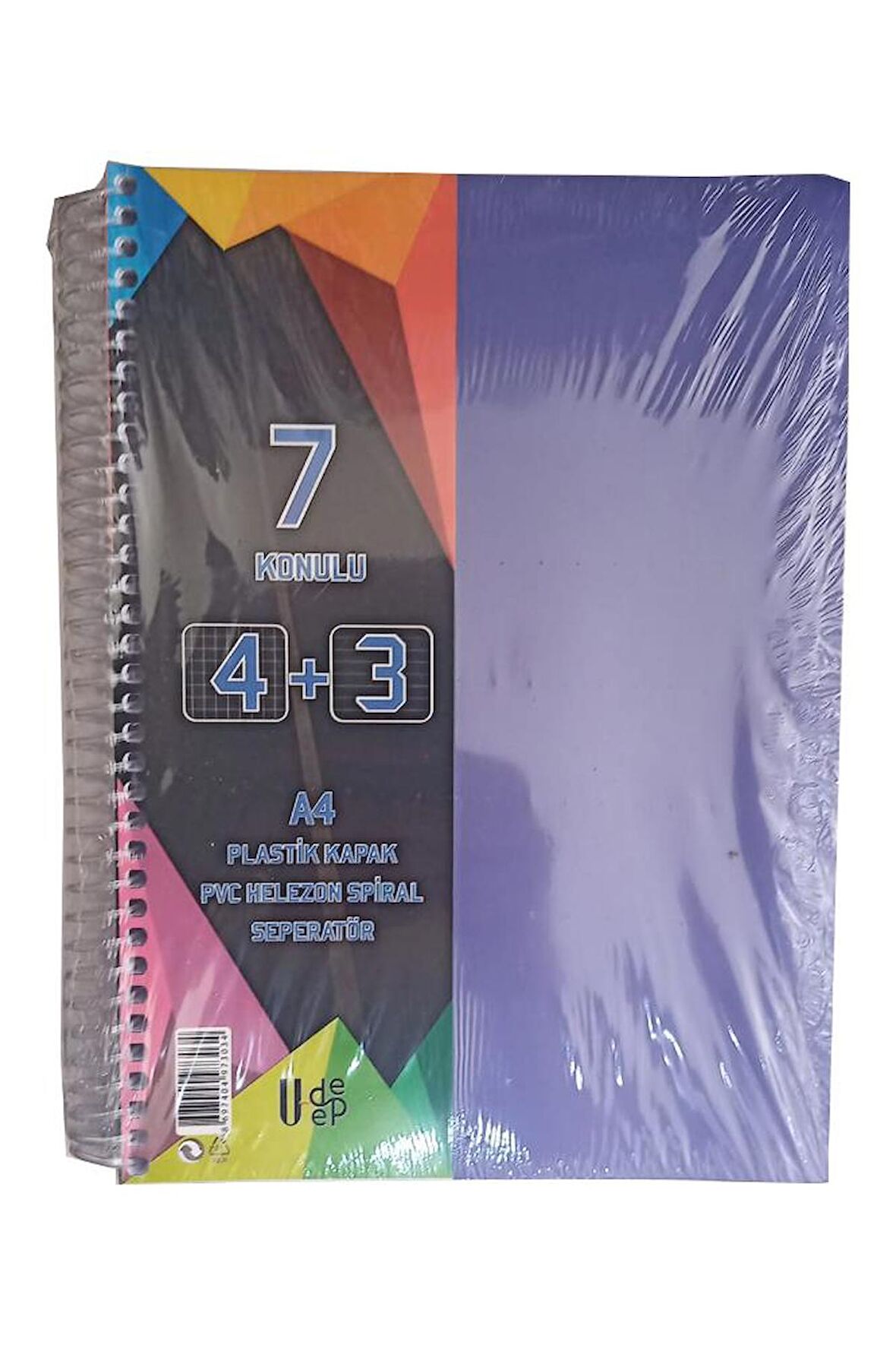 4+3 Ayraçlı Defter 7 Konulu 175 Yaprak 1 Adet 4 Kareli 3 Çizgili Spralli Plastik Kapak Seperatörlü