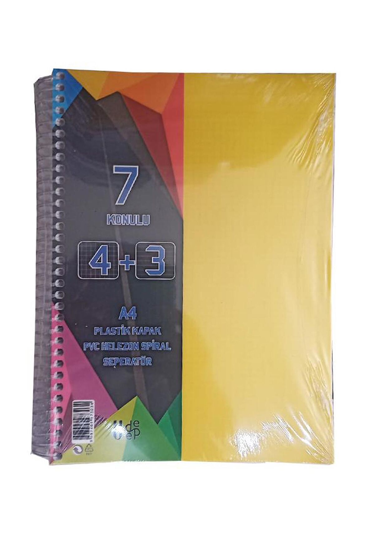 4+3 Ayraçlı Defter 7 Konulu 175 Yaprak 1 Adet 4 Kareli 3 Çizgili Spralli Plastik Kapak Seperatörlü