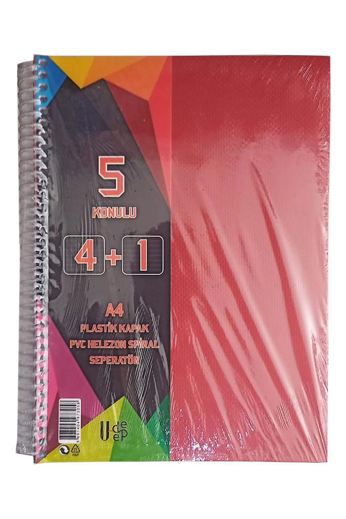 4+1 Ayraçlı Defter 5 Konulu 125 Yaprak 1 Adet 4 Kareli 1 Çizgili Spralli Plastik Kapak Seperatörlü