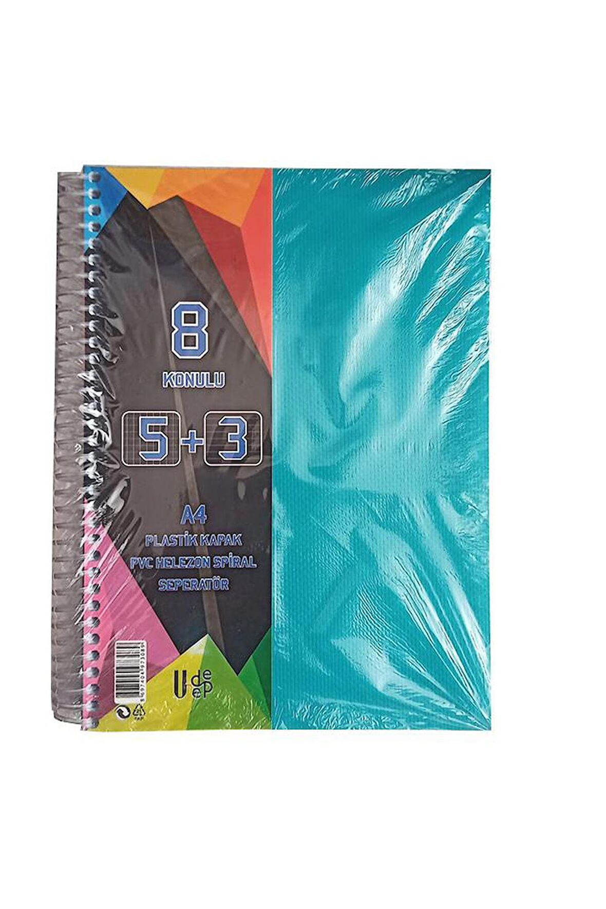5+3 Ayraçlı Defter 8 Konulu 200 Yaprak 1 Adet 5 Kareli 3 Çizgili Spralli Plastik Kapak Seperatörlü