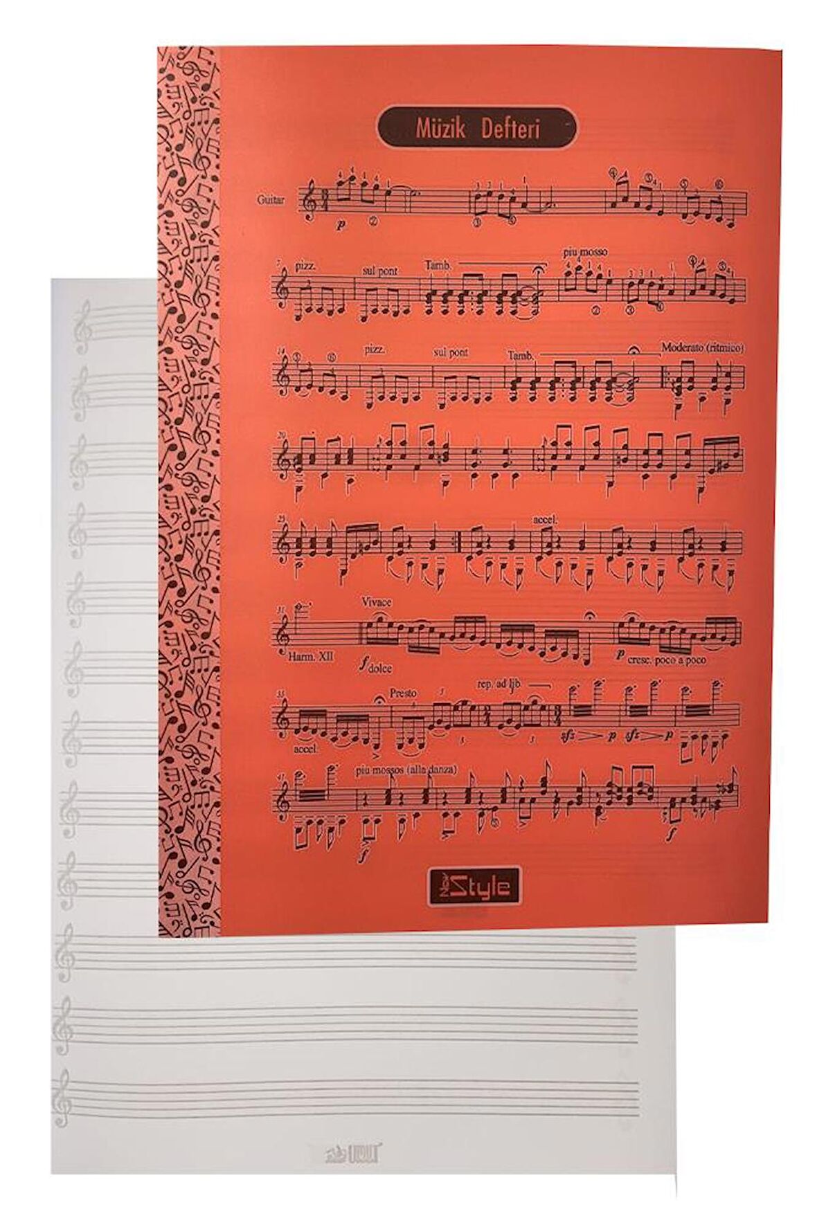 Müzik Defteri A4 40 Yaprak Plastik Kapak 1 Adet Sol Anahtarlı PP Kapak Müzik Defteri 21x29.7 cm 12 Sütunlu