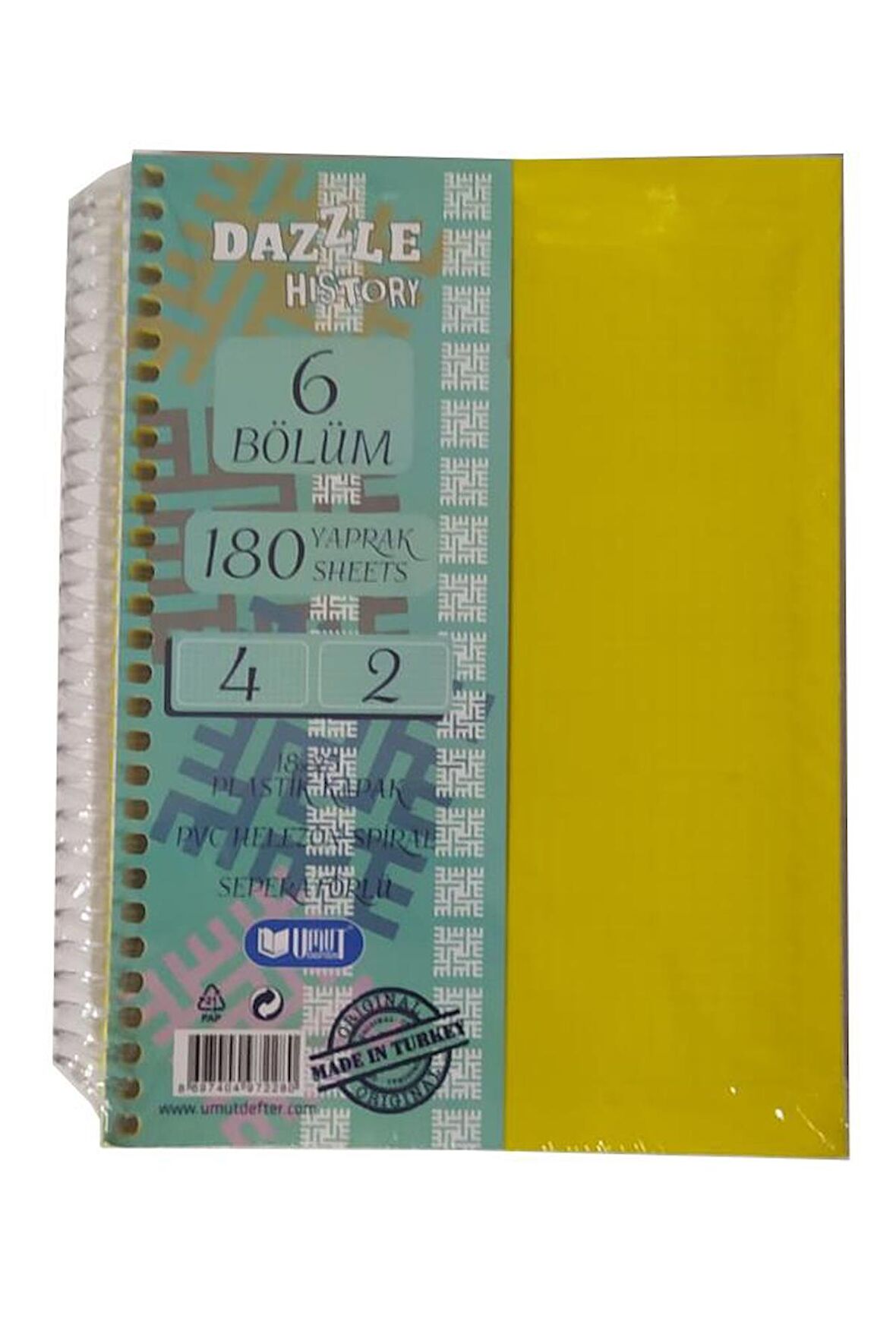Orta Boy 4+2 Ayraçlı Defter 6 Konulu 180 Yaprak 1 Adet 4 Kareli 2 Çizgili Spralli Plastik Kapak Seperatörlü 18x25 cm