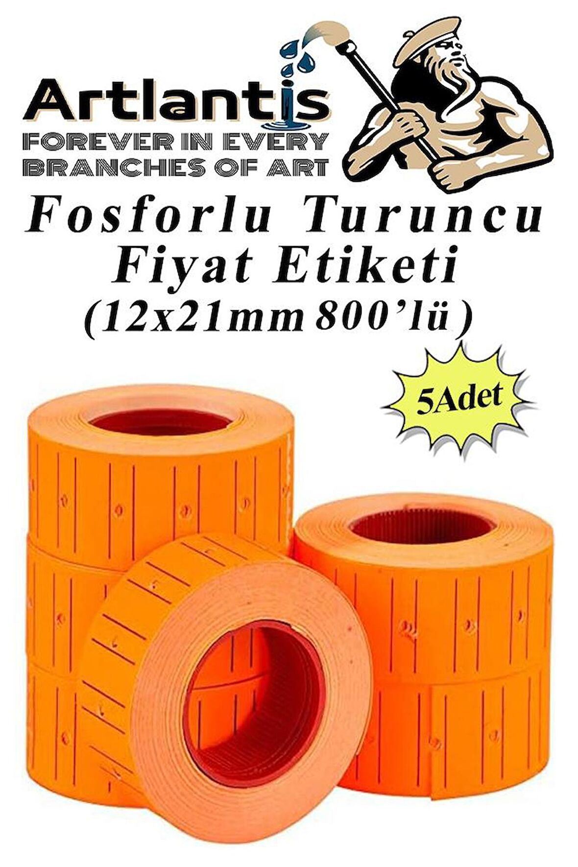 Fiyat Etiketi Turuncu 800'lü 5 Paket 12x21mm Fosforlu Turuncu Fiyat Etiketi Mx-5500 M5500 Hg979 Motex Etiket Makinesi Yedeği