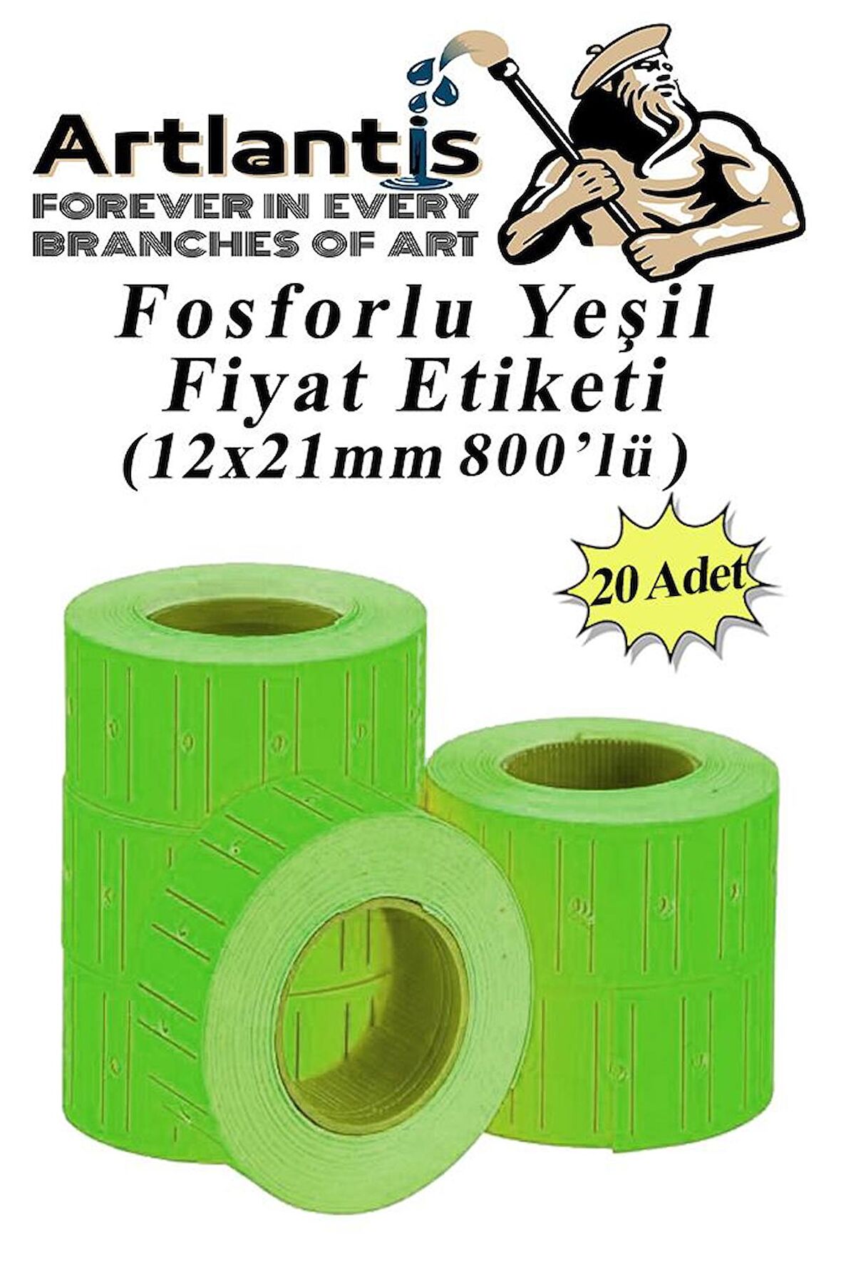 Fiyat Etiketi Yeşil 800'lü 20 Paket 12x21mm Fosforlu Yeşil Fiyat Etiketi Mx-5500 M5500 Hg979 Motex Etiket Makinesi Yedeği