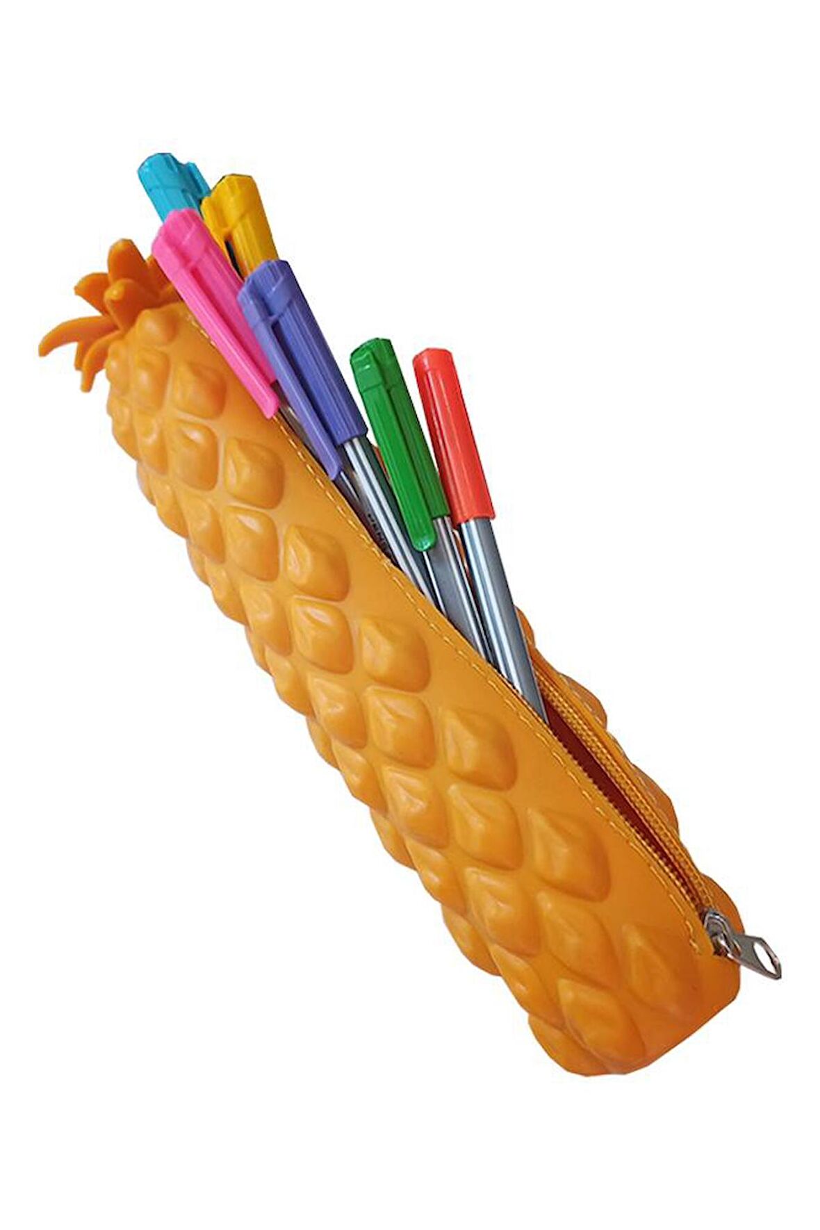 Silikon Ananas Kalemlik 1 Adet Silikon Kalem Kutusu Eğlenceli Sevimli Ananas Figürlü Hediyelik Kalemlik