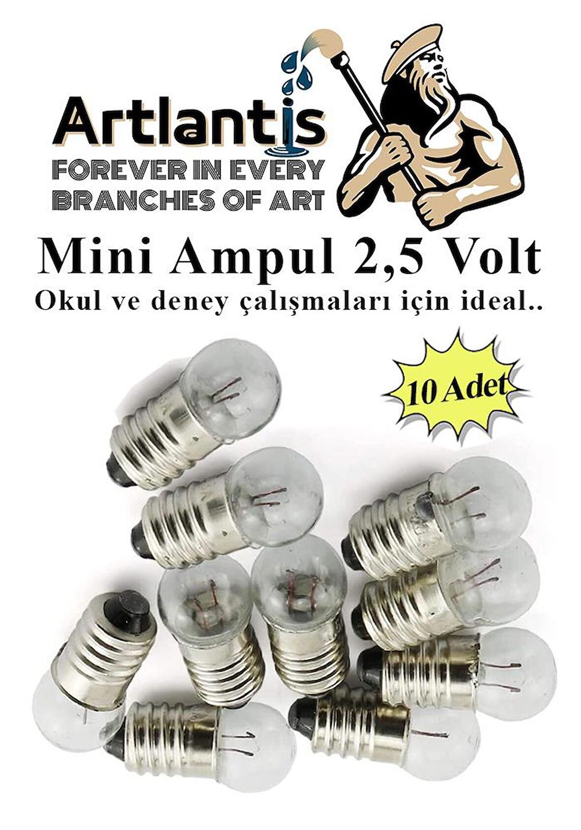 Mini Ampul 2,5 Volt 10 Adet 1 Paket Küçük Elektrik Deney Ampulü 2.5 v Okul Sınıf Elektrik Devre Deney Ampulü