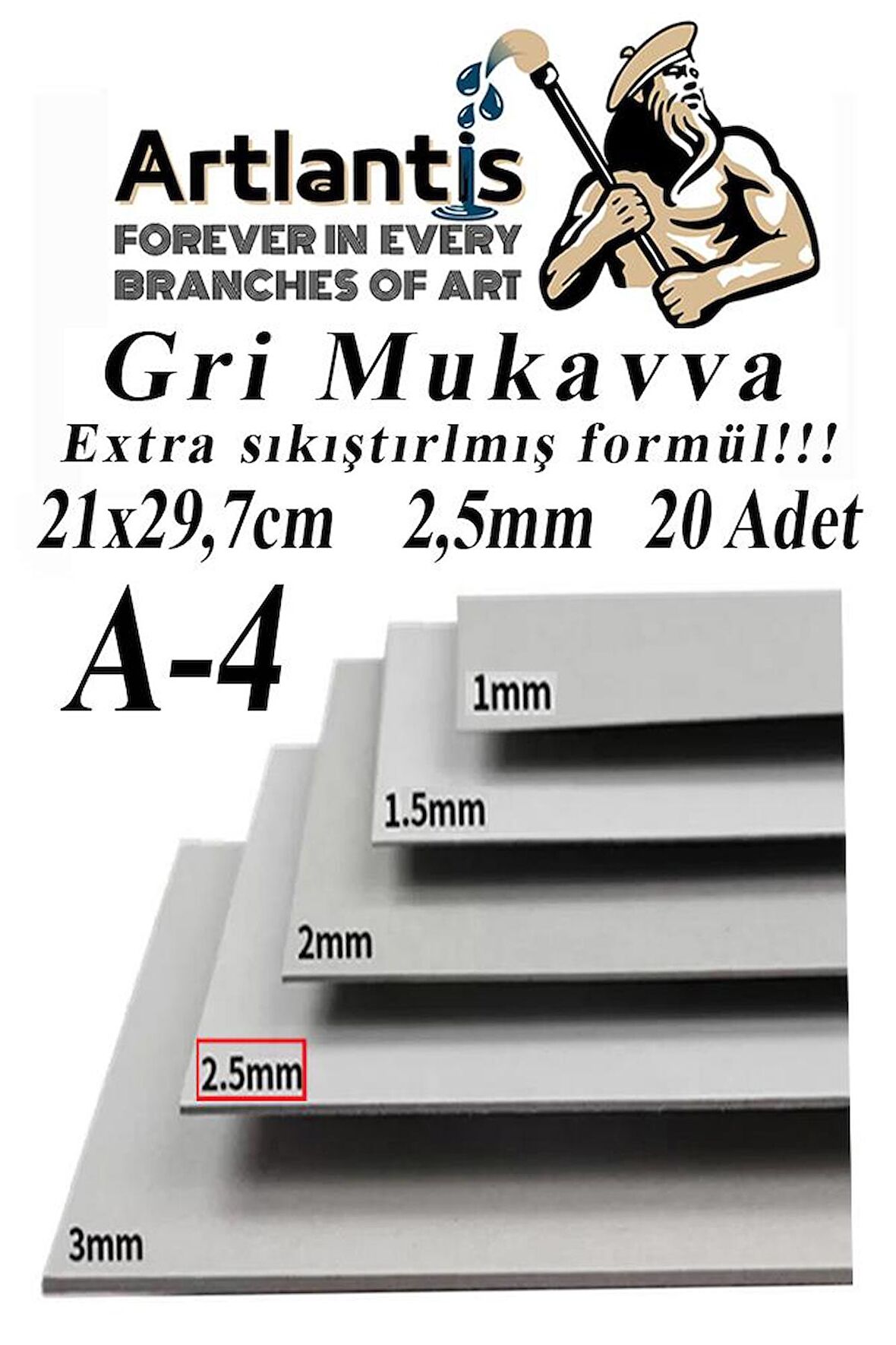 A4 Mukavva Gri 2.5 mm 20 Adet 1 Paket 21x29,7 cm A-4 Mukavva 2,5 mm Kalınlığında A-4 Mukavva