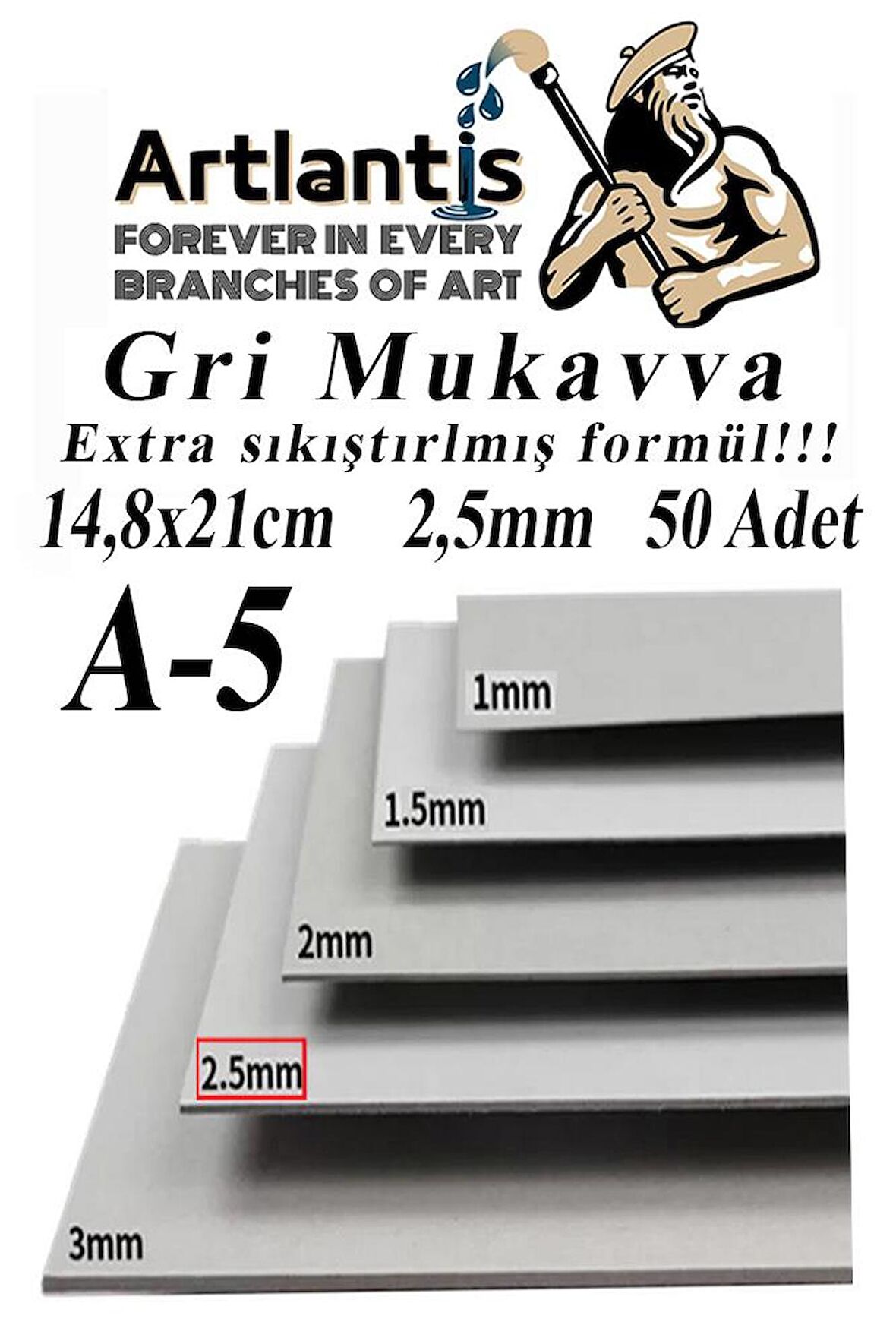 A5 Mukavva Gri 2.5 mm 50 Adet 1 Paket 14,8x21 cm A-5 Mukavva 2,5 mm Kalınlığında A-5 Mukavva