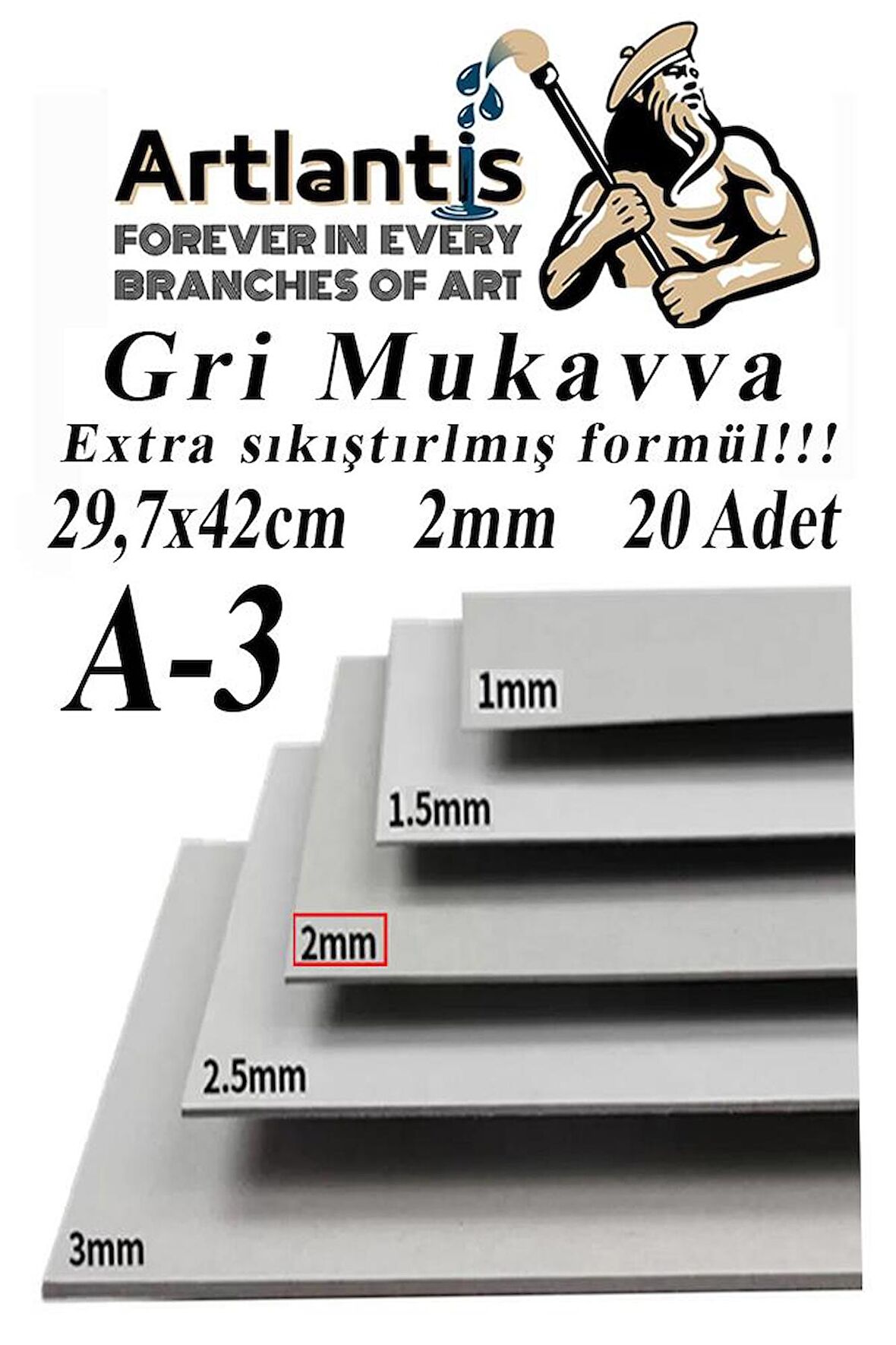 A3 Mukavva Gri 2 mm 20 Adet 1 Paket 29.7x42 cm A-3 Mukavva 2,0 mm Kalınlığında A-3 Mukavva